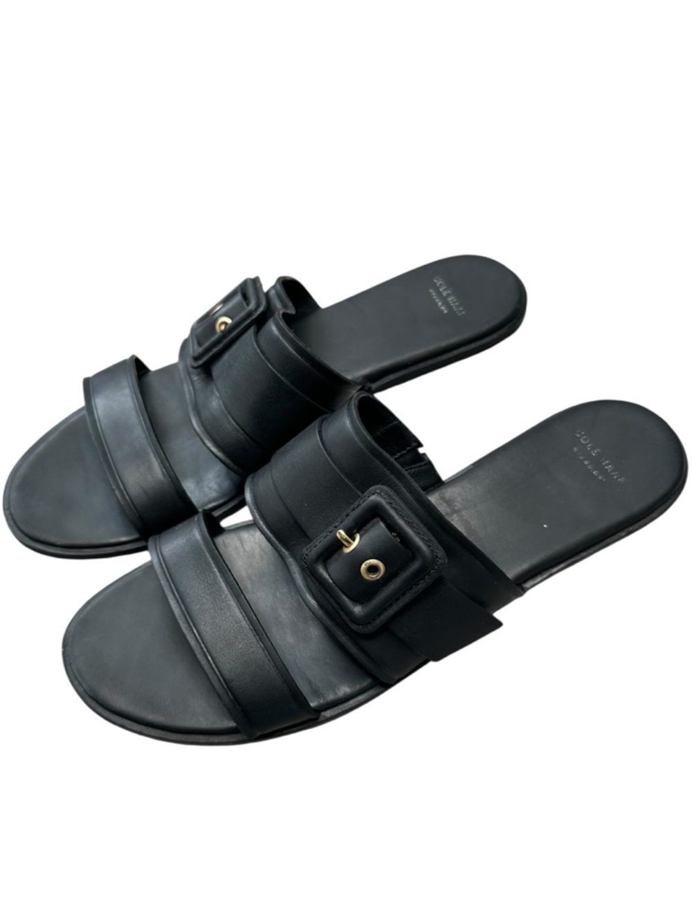 Cole Haan Amavia Black Leather Flat Sandals Slides Buckle Strap Women’s 8B - Picture 3 of 9